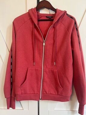 bebe Coral Zip Hoodie with Logo Sleeve Tape